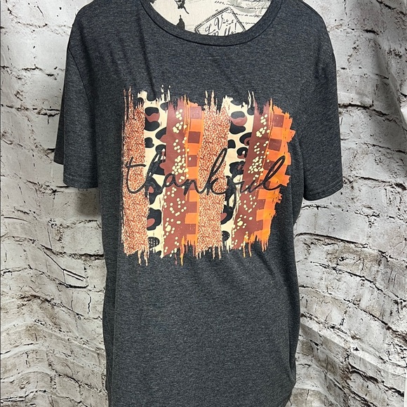 Women’s “Thankful” Graphic Tee Charcoal Gray Fall T-Shirt XXL - Picture 2 of 8